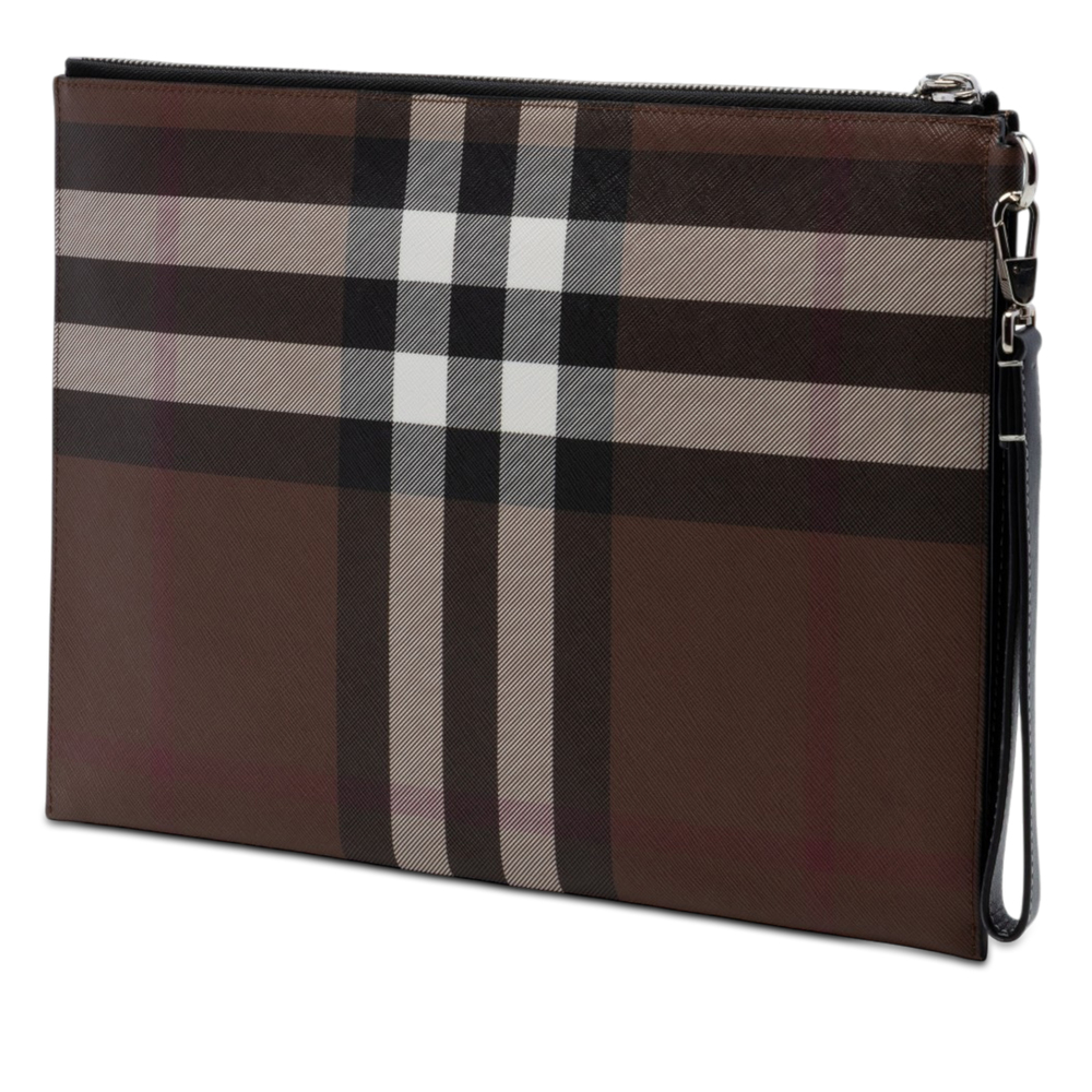 Pre-Loved Burberry Check Coated Canvas Zip Pouch - Picture 2 of 7